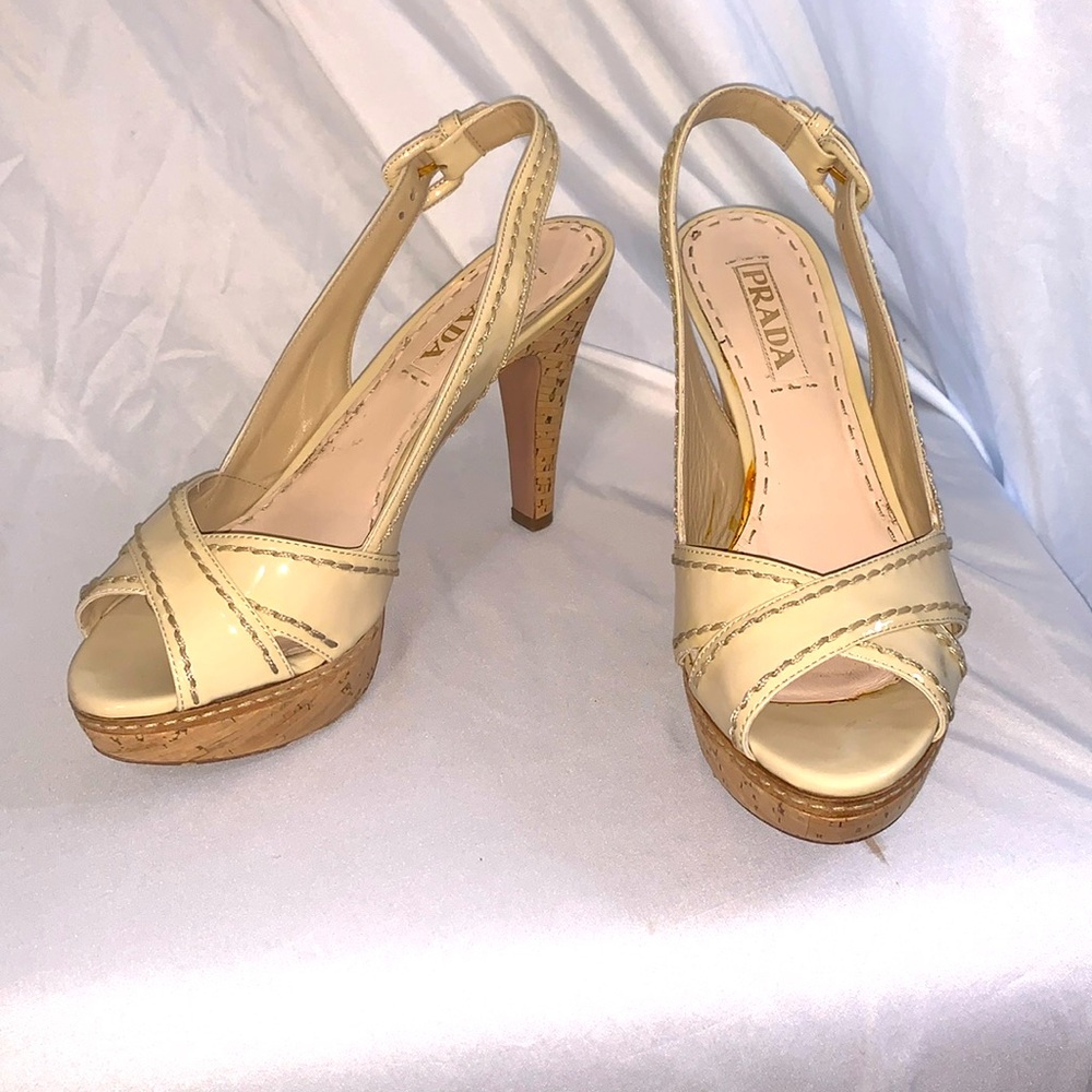 Prada Cork Heel Sandals